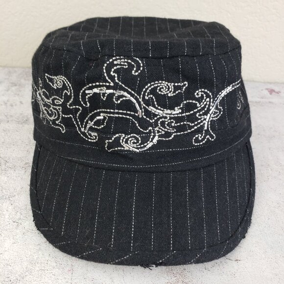 Vintage Y2K Old Country Road Cadet Hat Pinstripe Wool Blend Embroidered Bling - Picture 3 of 11
